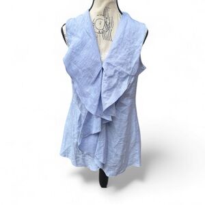 Farinaz Taghavi Periwinkle Linen Blend Ruffle Blouse Italian Fabric Canada M 10
